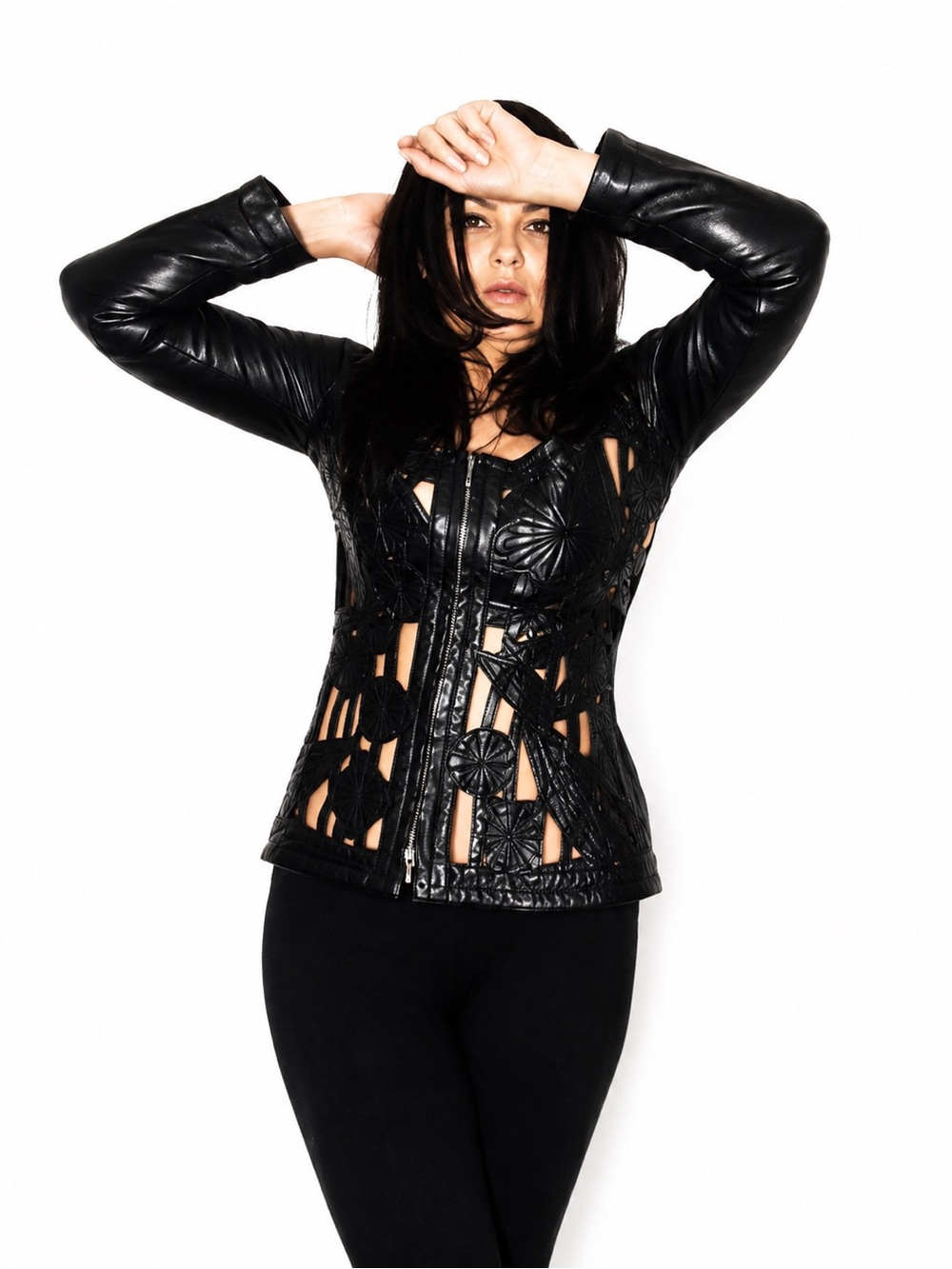 Rare & HTF Gemma Kahng New York Cut-out Black Floral Runway Leather Jacket S